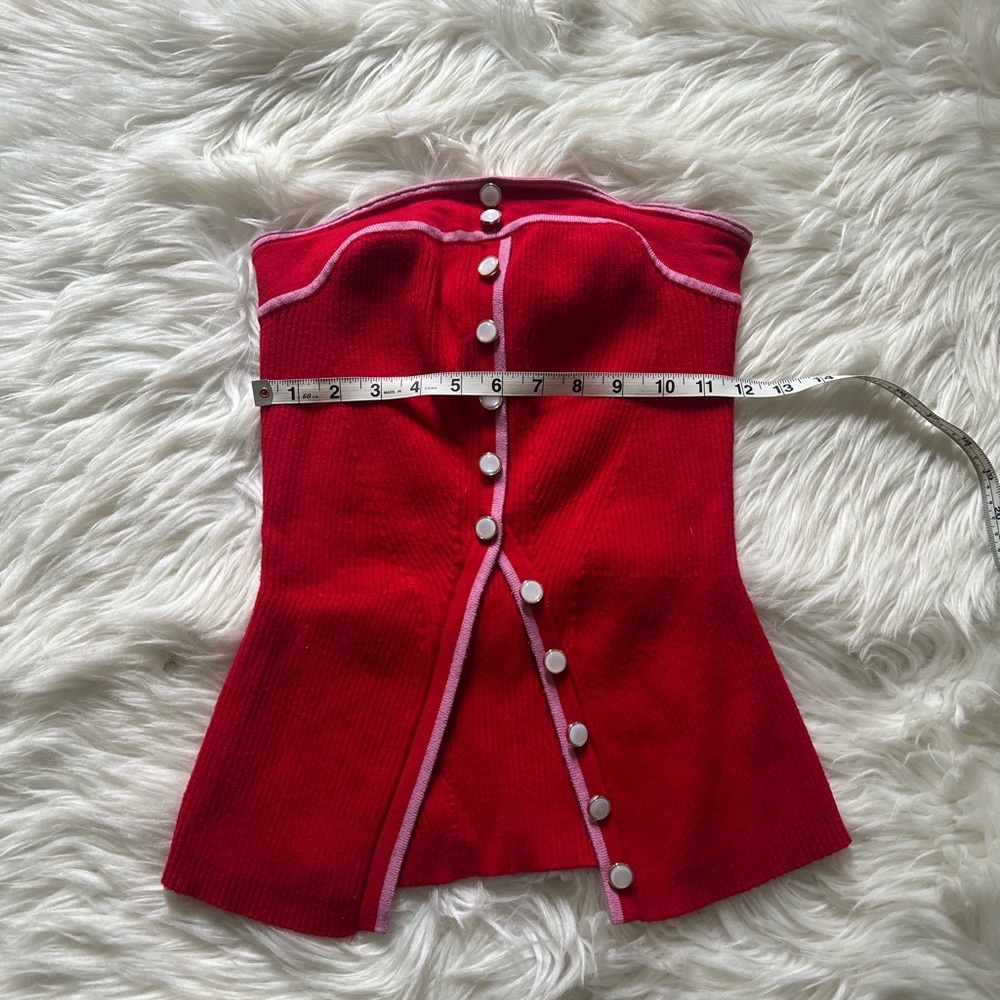 Red strapless ribbed knit top - Picture 6 of 7